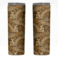 Brown Gold Monstera Skinny Tumbler Polynesian Tribal Pattern - Polynesian Pride