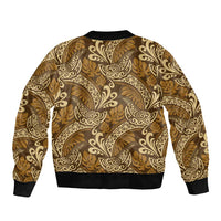 Brown Gold Monstera Sleeve Zip Bomber Jacket Polynesian Tribal Pattern - Polynesian Pride