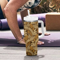 Brown Gold Monstera Tumbler With Handle Polynesian Tribal Pattern - Polynesian Pride