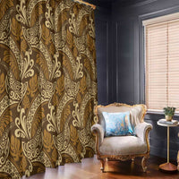 Brown Gold Monstera Window Curtain Polynesian Tribal Pattern - Polynesian Pride