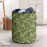 Olive Green Monstera Laundry Basket Polynesian Tribal Pattern - Polynesian Pride