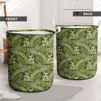Olive Green Monstera Laundry Basket Polynesian Tribal Pattern - Polynesian Pride