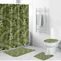 Olive Green Monstera Bathroom Set Polynesian Tribal Pattern - Polynesian Pride
