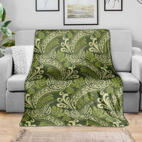 Olive Green Monstera Blanket Polynesian Tribal Pattern - Polynesian Pride