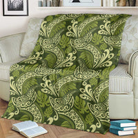 Olive Green Monstera Blanket Polynesian Tribal Pattern - Polynesian Pride