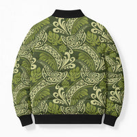 Olive Green Monstera Bomber Puffer Jacket Polynesian Tribal Pattern - Polynesian Pride
