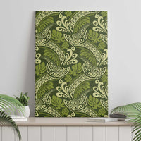 Olive Green Monstera Canvas Wall Art Polynesian Tribal Pattern - Polynesian Pride