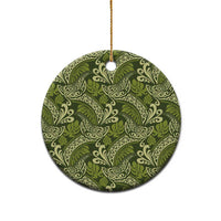 Olive Green Monstera Ceramic Ornament Polynesian Tribal Pattern - Polynesian Pride
