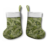 Olive Green Monstera Christmas Stocking Polynesian Tribal Pattern - Polynesian Pride