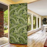 Olive Green Monstera Door Cover Polynesian Tribal Pattern - Polynesian Pride