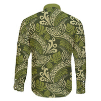 Olive Green Monstera Family Matching Off The Shoulder Long Sleeve Dress and Hawaiian Shirt Polynesian Tribal Pattern - Polynesian Pride