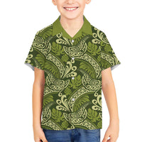 Olive Green Monstera Hawaiian Shirt Polynesian Tribal Pattern - Polynesian Pride