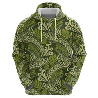 Olive Green Monstera Hoodie Polynesian Tribal Pattern - Polynesian Pride