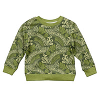 Olive Green Monstera Kid Ugly Christmas Sweater Polynesian Tribal Pattern - Polynesian Pride