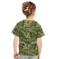Olive Green Monstera Kid T Shirt Polynesian Tribal Pattern - Polynesian Pride