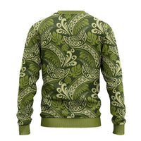 Olive Green Monstera Ugly Christmas Sweater Polynesian Tribal Pattern - Polynesian Pride