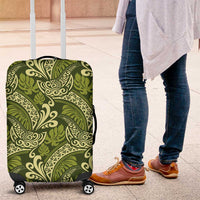Olive Green Monstera Luggage Cover Polynesian Tribal Pattern - Polynesian Pride