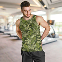 Olive Green Monstera Men Tank Top Polynesian Tribal Pattern - Polynesian Pride