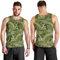 Olive Green Monstera Men Tank Top Polynesian Tribal Pattern - Polynesian Pride