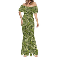 Olive Green Monstera Mermaid Dress Polynesian Tribal Pattern - Polynesian Pride