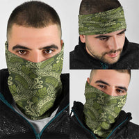 Olive Green Monstera Neck Gaiter Polynesian Tribal Pattern - Polynesian Pride