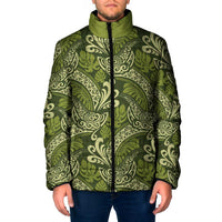 Olive Green Monstera Padded Jacket Polynesian Tribal Pattern - Polynesian Pride