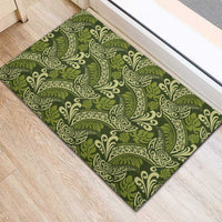 Olive Green Monstera Rubber Doormat Polynesian Tribal Pattern - Polynesian Pride