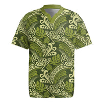 Olive Green Monstera Rugby Jersey Polynesian Tribal Pattern - Polynesian Pride