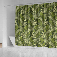 Olive Green Monstera Shower Curtain Polynesian Tribal Pattern - Polynesian Pride
