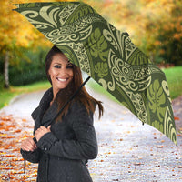 Olive Green Monstera Umbrella Polynesian Tribal Pattern - Polynesian Pride