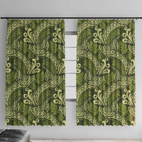 Olive Green Monstera Window Curtain Polynesian Tribal Pattern - Polynesian Pride