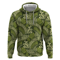 Olive Green Monstera Zip Hoodie Polynesian Tribal Pattern - Polynesian Pride
