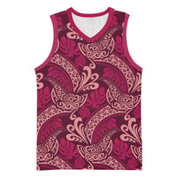Sweet Pink Monstera Basketball Jersey Polynesian Tribal Pattern - Polynesian Pride