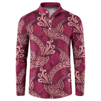Sweet Pink Monstera Button Sweatshirt Polynesian Tribal Pattern - Polynesian Pride
