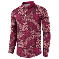 Sweet Pink Monstera Button Sweatshirt Polynesian Tribal Pattern - Polynesian Pride