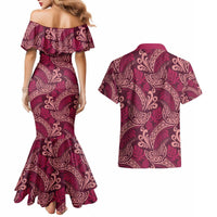 Sweet Pink Monstera Couples Matching Mermaid Dress and Hawaiian Shirt Polynesian Tribal Pattern - Polynesian Pride