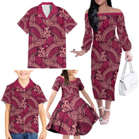 Sweet Pink Monstera Family Matching Off The Shoulder Long Sleeve Dress and Hawaiian Shirt Polynesian Tribal Pattern - Polynesian Pride
