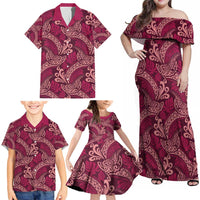 Sweet Pink Monstera Family Matching Off Shoulder Maxi Dress and Hawaiian Shirt Polynesian Tribal Pattern - Polynesian Pride