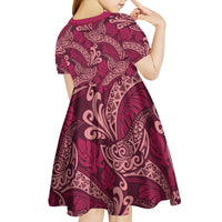 Sweet Pink Monstera Kid Short Sleeve Dress Polynesian Tribal Pattern - Polynesian Pride