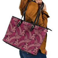 Sweet Pink Monstera Leather Tote Bag Polynesian Tribal Pattern - Polynesian Pride