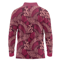 Sweet Pink Monstera Long Sleeve Polo Shirt Polynesian Tribal Pattern - Polynesian Pride