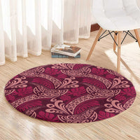 Sweet Pink Monstera Round Carpet Polynesian Tribal Pattern - Polynesian Pride