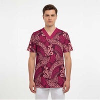 Sweet Pink Monstera Scrub Top Polynesian Tribal Pattern - Polynesian Pride