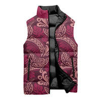 Sweet Pink Monstera Sleeveless Puffer Jacket Polynesian Tribal Pattern - Polynesian Pride