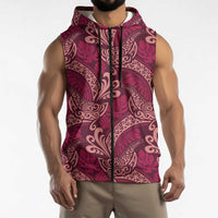Sweet Pink Monstera Sleeveless Zip Hoodie Polynesian Tribal Pattern - Polynesian Pride