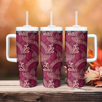 Sweet Pink Monstera Tumbler With Handle Polynesian Tribal Pattern - Polynesian Pride