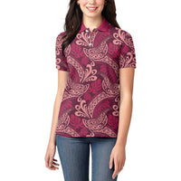 Sweet Pink Monstera Women Polo Shirt Polynesian Tribal Pattern - Polynesian Pride