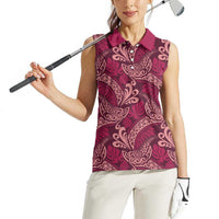 Sweet Pink Monstera Women Sleeveless Polo Shirt Polynesian Tribal Pattern - Polynesian Pride