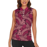 Sweet Pink Monstera Women Sleeveless Polo Shirt Polynesian Tribal Pattern - Polynesian Pride