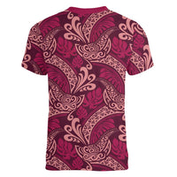 Sweet Pink Monstera Women V-Neck T-Shirt Polynesian Tribal Pattern - Polynesian Pride